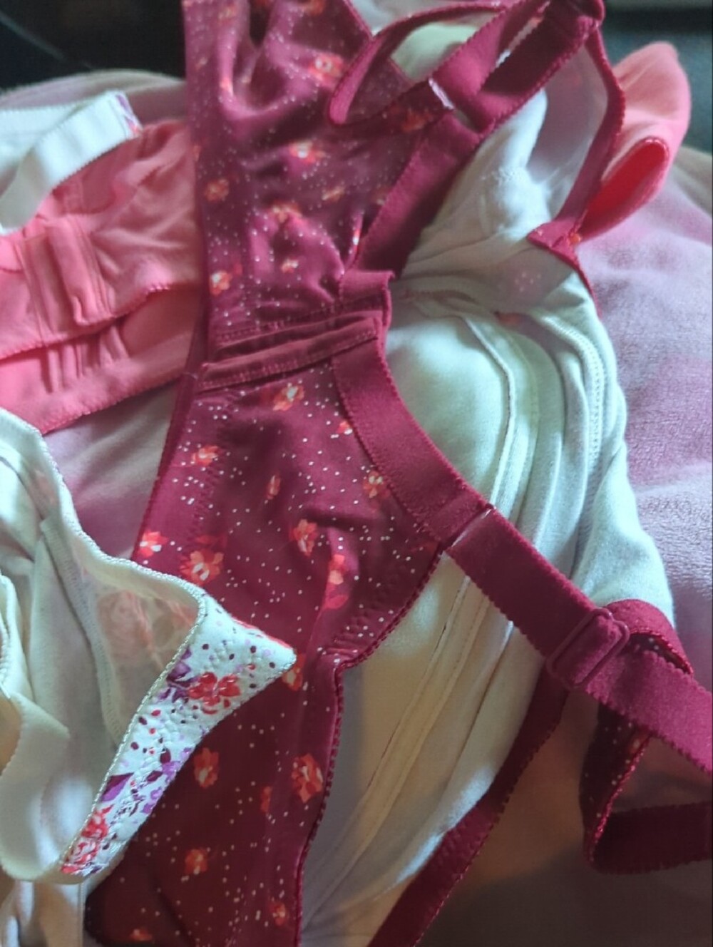 Bras3pack;Pink Solid,Floral,Dark Red Floral,3 Bras,New,3 Pak Back FastenerCotton - Picture 6 of 16